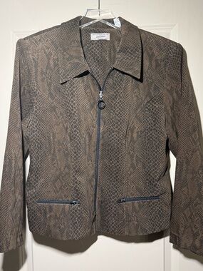 Vintage Lord & Taylor Brown Snake-Print Zip Jacket